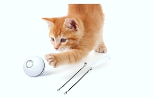 猫おもちゃ 猫ボール 猫じゃらし 電動 光るボール 自動回転 USB ストレス解消 運動不足予防 (ホワイト)