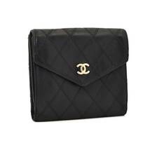 [ 1円 ] CHANEL シャネル ビコローレ 二つ折り財布 ブラック系 ココマーク ゴールド金具 マトラッセ ラムスキン ステッチ シールあり _画像1