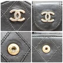 [ 1円 ] CHANEL シャネル ビコローレ 二つ折り財布 ブラック系 ココマーク ゴールド金具 マトラッセ ラムスキン ステッチ シールあり _画像9