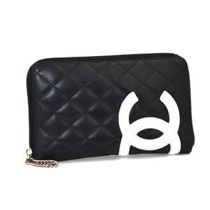 [ 1円 ] CHANEL シャネル カンボンライン ラウンドファスナー 長財布 ブラック系 ピンク系 ココマーク ホワイト系 シルバー金具 