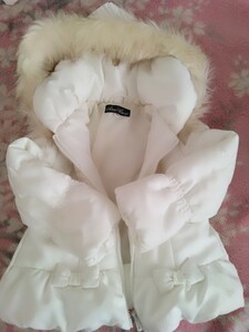  coat size 100 child Kids woman . white ribbon down child child care . kindergarten fur snow play also girl hood blouson outer winter .