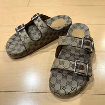 激レア! GUCCI グッチ GGキャンバス レザーパイピング メンズ ストラップサンダル 28.0cm イタリア製 美品格安!_画像2