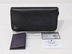 1円～ 良好 PRADA プラダ 長財布 ウォレット ラウンドファスナー 2ML317 サフィアーノレザー メタル ロゴ ブラック NERO ギャラ有 ブランド