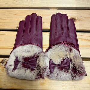 新品高級◆一枚革グローブ・レザー手袋ラビットファー　暖かい♪ フリーサイズ
