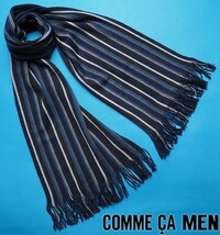 新品 COMME CA MEN コムサメン 秋冬 ストライプ マフラー紺 56RP22 ラスト_画像1