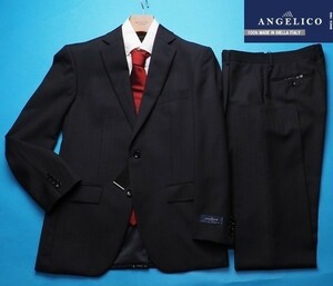 新品8万円 大手百貨店扱い 秋冬『ANGELICO アンジェリコ イタリア製生地』ウール100% ストライプ スーツA4濃紺(72) 17W-AG-1