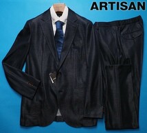 新品定価8.5万円 ARTISAN アルチザン 日本製 水牛釦 上質光沢 コットンジャージー セットアップ スーツL紺(09) 15JW05_画像1