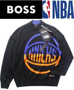 秋冬物53,000円新品HUGO BOSSボス★たっぷり着こなすビックサイズ！NBAニューヨーク・ニックスKNICKS厚手セーター黒【欧米XL＝日本XL～3XL