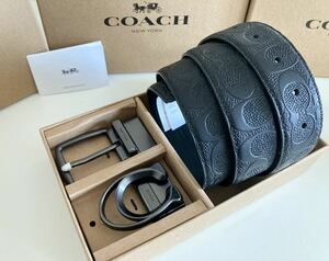 COACH コーチメンズベルト　リバーシブル　シグネチャー　レザー　ブラック　フリーサイズ　紳士　ビジネス