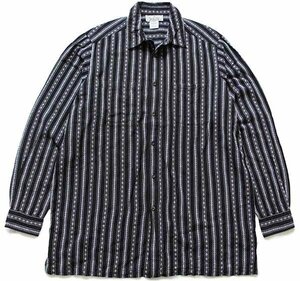 SALE★Liberty Blues 織り柄 ストライプ コットンシャツ 黒★特大 インド綿 ブラック エスニック ボヘミアン フォークロア オーバーサイズ