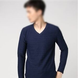 新品未使用品◆ZOZOTOWN◆ゾゾタウン◆ジャガード◆ロングTシャツ◆メンズ◆長袖シャツ◆ネイビー濃紺◆Mサイズ◆送料込み