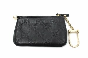  Gucci 233183 coin case case key holder black black Gold metal fittings hook charm 