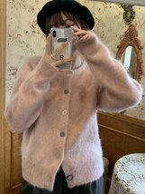yhカーディガン セーター ニット 可愛い 着映え レディース ゆったり 暖かい ふわふわ ピンク_画像4