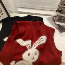xz ベスト ニット 着映え セーター おしゃれ レディース ゆったり ウサギ柄 レッド_画像7