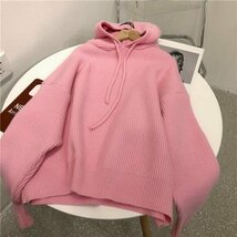 yhフードトレーナー セーター ニット 可愛い 着映え レディース ゆったり 暖かい ふわふわ ピンク_画像1