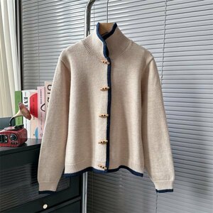 yh knitted adult put on .. sweater stylish lady's easy original color tunic front open cardigan beige color 