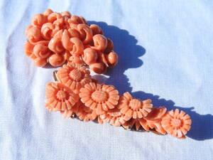 ◆ ふるい 本珊瑚 18K台座 帯留め・ペンダントトップ まとめて 約21.6g / さんご サンゴ 珊瑚