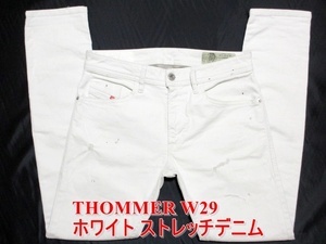 即決 爽やかホワイトジーンズ DIESEL THOMMER ディーゼル トマー W29実80 ストレッチデニム スリムスキニー ペイント加工 メンズ