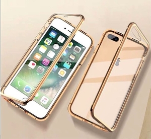【sale】iPhoneカバー スカイケース 両面ガラスケース iPhoneSE2 iPhone8 マグネット式バンパーケース ゴールド 本体の前面を保護 落下防止