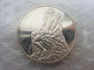☆D539-60-M　⑤限定　純銀製記念メダル・銀貨　フランス造幣局製　Le Baiser　Auguste Rodin（接吻 オーギュスト・ロダンの像） 66ｇ、5cm