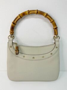 営KZ279-80◆ GUCCI グッチ バンブー スタッズ ワンショルダーバッグ 137378 213317 レザー ライトベージュ系 ハンドバッグ