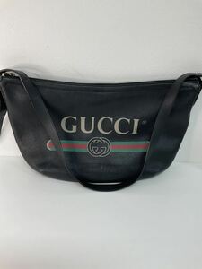 営AD674-100◆ GUCCI グッチ ハーフムーン シェリーライン ブラック レザー ショルダーバッグ 523588 525040