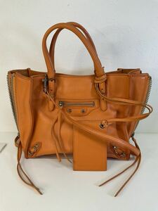 D439-80◆ BALENCIAGA バレンシアガ オレンジ シルバー金具 2WAY ハンドバッグ ショルダーバッグ 3573333・7515・G・535269