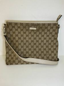 営SA492-80◆ GUCCI グッチ GGキャンバス レザー ベージュ×アイボリー 斜めがけ ショルダーバッグ 388924 525040