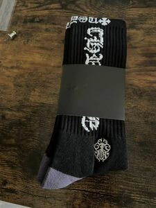 未使用 CHROME HEARTS クロムハーツ ロゴ オールドイングリッシュ ソックス 靴下 コットン ブラック×ホワイトメンズ 