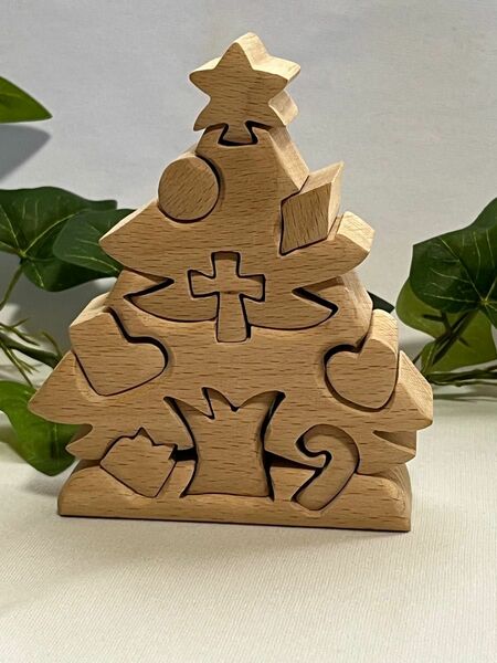 クリスマスツリー 立体パズル 木製