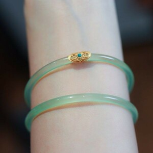 [EasternStar] natural sphere ... bangle superfine reti-z arm wheel 14K gilding Apple green charcoal bracele pine stone . meaning gold pair 