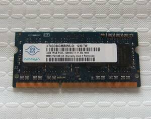 ノートPC用メモリ NANYA 4GB 1Rx8 PC3L-12800S-11-11-B2 NT4GC64C88B0NS-DI 4GB 中古 103