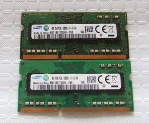 ノートPC用メモリ SAMSUNG 4GB 1Rx8 PC3L-12800S-11-13-B4 M471B5173QH0-YK0 4GBX2 計：8GB 中古 114
