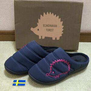 スカンジナビアンフォレスト　SCANDINAVIAN FOREST ボアスリッポン　ネイビー　かわいいサンダル 　サイズLL　