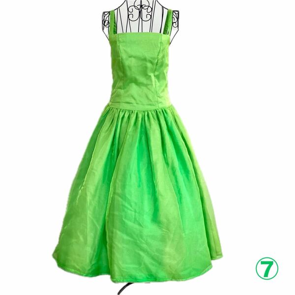 【美品】ブロードにオーガンジーを重ねた黄緑色のドレス　フラドレス　フラダンス 