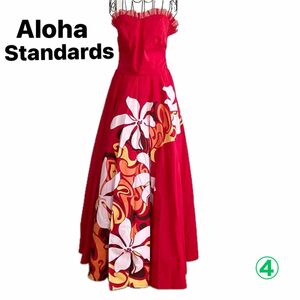 Aloha Standards アロハスタンダード　赤にティアレ柄のベアトップドレス　フラドレス　フラダンス 