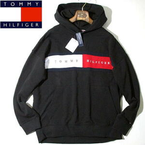 新品▼ トミーヒルフィガー　未使用！　フラッグロゴ　スウェットパーカー　黒　トリコロール　TOMMY HILFIGER　フーディー　Lサイズ