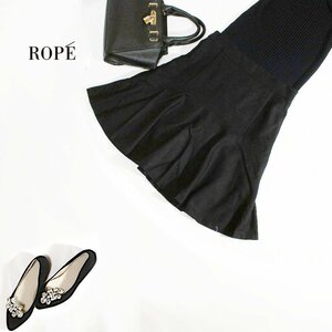 美品 ROPE’ ロペ ■ 秋 冬 ウール 毛43％ シンプル フレア ウールスカート 36 7号 ブラック 黒 シンプル 綺麗め