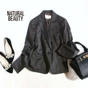 美品 ナチュラルビューティー NATURAL BEAUTY シンプル 定番 ピンストライプ柄 毛58％ スーツ ジャケット テーラードジャケット S グレー