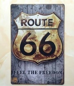 K02 新品●ROUTE66 アメリカ雑貨 ブリキ看板 イエロー おしゃれ かっこいい インテリアに! ヴィンテージ レトロ アンティーク