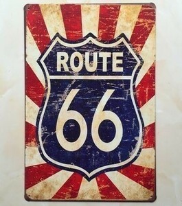 K05 新品◆ROUTE66 アメリカ雑貨 ビンテージ風 ブリキ看板 カラフル かっこいい おしゃれ インテリアに ヴィンテージ レトロ アンティーク