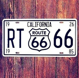 K101 新品◆ROUTE66 アメリカ雑貨 ナンバープレート型 ホワイト ブリキ看板 おしゃれ かっこいい インテリアに レトロ ビンテージ