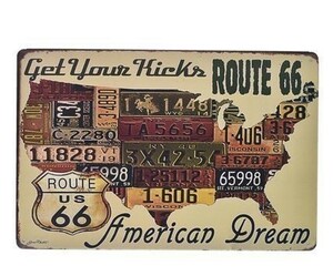 K17 新品●ROUTE66 アメリカン雑貨 ブリキ看板 ビンテージ風 かっこいい インテリアに アンティーク レトロ 地図 ナンバープレート 州