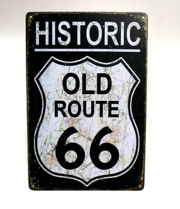 K01 新品●ROUTE66 ブラック 縦 アメリカ雑貨 ブリキ看板 おしゃれ かっこいい インテリアに ビンテージ アンティーク レトロ