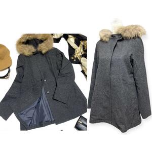 [EASTBOY KOMET East Boy comet ] raccoon fur attaching wool poncho coat raccoon .. travel school coat L size 
