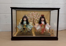 ▽ 市松人形 / 二人 蓬莱 大峰 作 8号 日本人形 女の子 立位人形 抱き人形 ガラスケース付_画像1