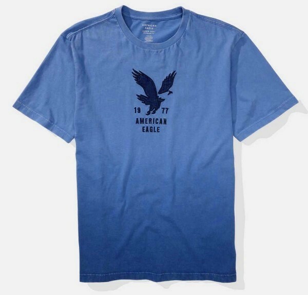 AE*アメリカンイーグル/US:XXL/ブルー/ディップダイ胸ロゴ半袖Tシャツ