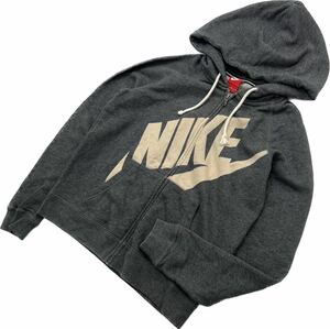 NIKE ☆ デザイン ロゴ スウェット パーカー レディース M ダークグレー チャコール スポーツ トレー二ング デイリーユース ナイキ■AL228