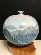 ★【特級品】藤井朱明 壺 飾り壺 花瓶 花器 日展人気作家 朝日 丸 有田焼 人間国宝 骨董 共箱なし 茶道具 染付_画像4