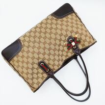 1円 未使用級 GUCCI グッチ ハンドバッグ トートバッグ GG柄 キャンバス レザー 本革 シェリーライン リボン 茶系 ブラウン レディース_画像2